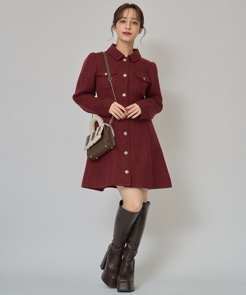 REDYAZEL(レディアゼル)の「エンブレムボタンツイードシャツミニワンピース(ワンピース・レディース・オフホワイト/ボルドー/ネイビー/ブルー/イエロー・MEDIUM/SMALL)」の6枚目の写真