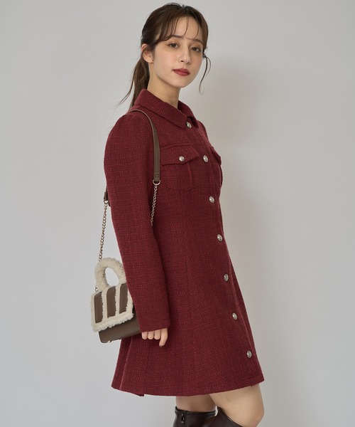 REDYAZEL(レディアゼル)の「エンブレムボタンツイードシャツミニワンピース(ワンピース・レディース・オフホワイト/ボルドー/ネイビー/ブルー/イエロー・MEDIUM/SMALL)」の9枚目の写真