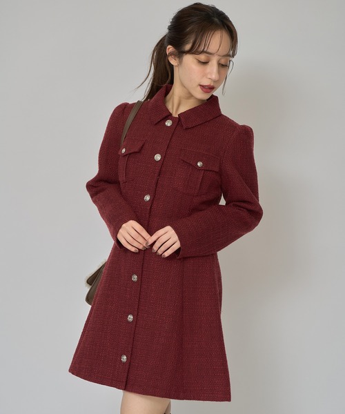 REDYAZEL(レディアゼル)の「エンブレムボタンツイードシャツミニワンピース(ワンピース・レディース・オフホワイト/ボルドー/ネイビー/ブルー/イエロー・MEDIUM/SMALL)」の10枚目の写真