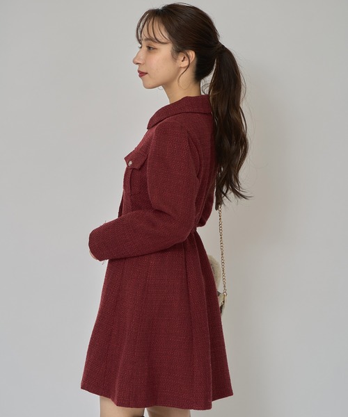 REDYAZEL(レディアゼル)の「エンブレムボタンツイードシャツミニワンピース(ワンピース・レディース・オフホワイト/ボルドー/ネイビー/ブルー/イエロー・MEDIUM/SMALL)」の11枚目の写真