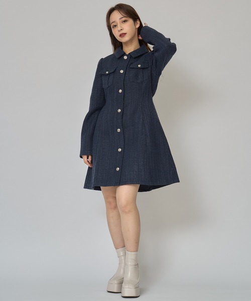 REDYAZEL(レディアゼル)の「エンブレムボタンツイードシャツミニワンピース(ワンピース・レディース・オフホワイト/ボルドー/ネイビー/ブルー/イエロー・MEDIUM/SMALL)」の14枚目の写真