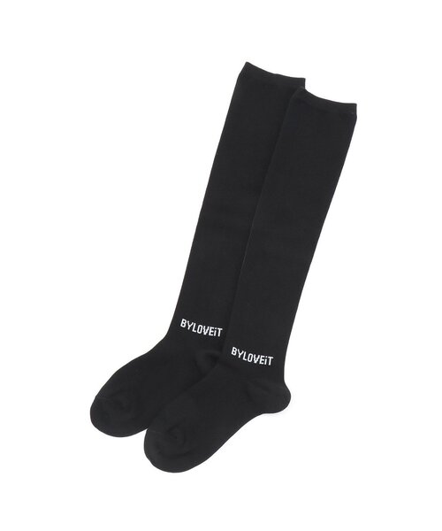 by LOVEiT（バイラビット）の「【卒服】ロゴニーハイソックス（ソックス/靴下・キッズ・オフホワイト/ブラック・M/L）」の2枚目の写真