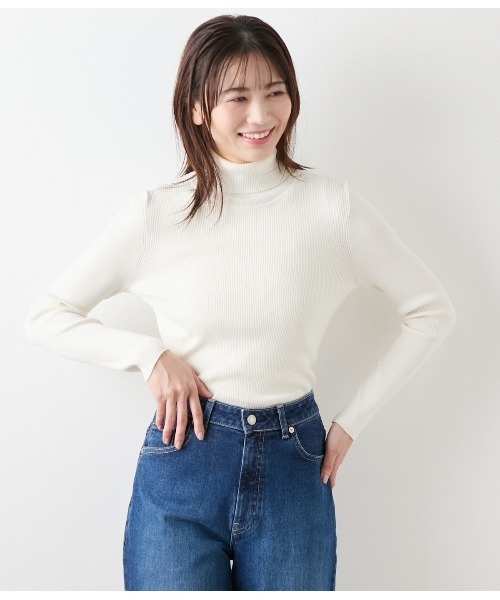 セール】【手洗い可能】レーヨンポリストレッチ リブタートルネック