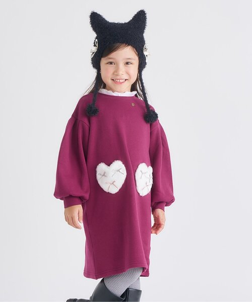 apres les cours(アプレレクール)の「【あったか】裏シャギーハートポケットワンピース_ジュニア対応(ワンピース・キッズ・ブラック/サックスブルー/ローズ・80/90/100/110/120/130/140)」の3枚目の写真