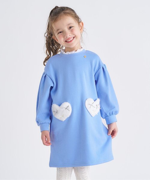 apres les cours(アプレレクール)の「【あったか】裏シャギーハートポケットワンピース_ジュニア対応(ワンピース・キッズ・ブラック/サックスブルー/ローズ・80/90/100/110/120/130/140)」の1枚目の写真