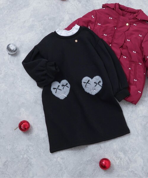 apres les cours(アプレレクール)の「【あったか】裏シャギーハートポケットワンピース_ジュニア対応(ワンピース・キッズ・ブラック/サックスブルー/ローズ・80/90/100/110/120/130/140)」の2枚目の写真