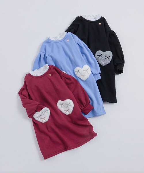 apres les cours(アプレレクール)の「【あったか】裏シャギーハートポケットワンピース_ジュニア対応(ワンピース・キッズ・ブラック/サックスブルー/ローズ・80/90/100/110/120/130/140)」の8枚目の写真