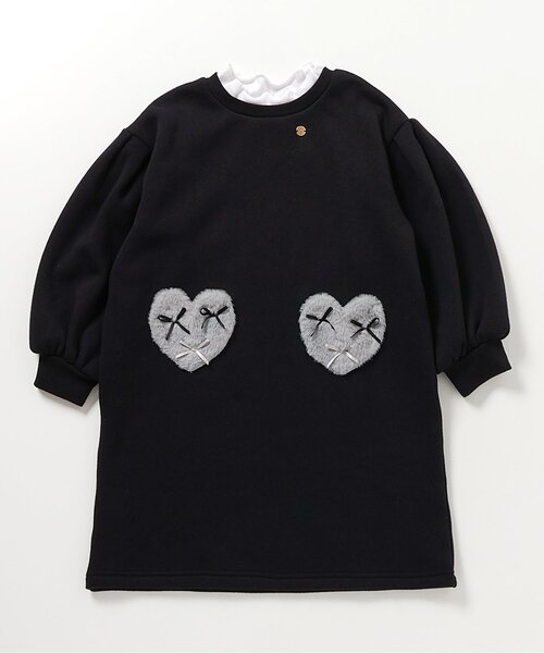 apres les cours(アプレレクール)の「【あったか】裏シャギーハートポケットワンピース_ジュニア対応(ワンピース・キッズ・ブラック/サックスブルー/ローズ・80/90/100/110/120/130/140)」の7枚目の写真