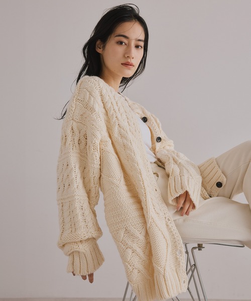 BONZOボンゾ手編みニットカーディガン　お値下げしました セール】混合パターン編みハンドニットカーディガン【ユニセックス