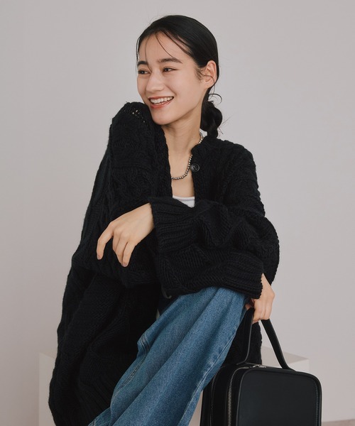 セール】混合パターン編みハンドニットカーディガン【ユニセックス