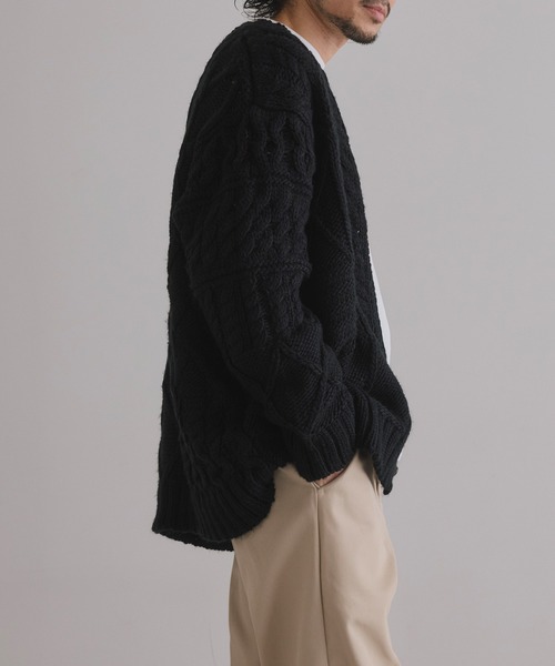 セール】混合パターン編みハンドニットカーディガン【ユニセックス