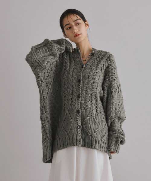 セール】混合パターン編みハンドニットカーディガン【ユニセックス