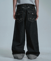 MOO | シンチバックロールアップインディゴデニムパンツ - ブラック(デニムパンツ)