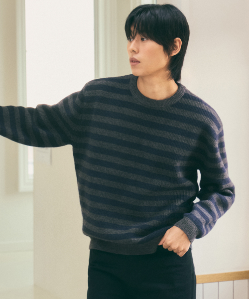 ハーシー ハッチ ストライプ ラウンド ニット_CHARCOAL(WC25-KN60)