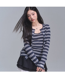 キャリーストライプカーディガンセット[NAVY]