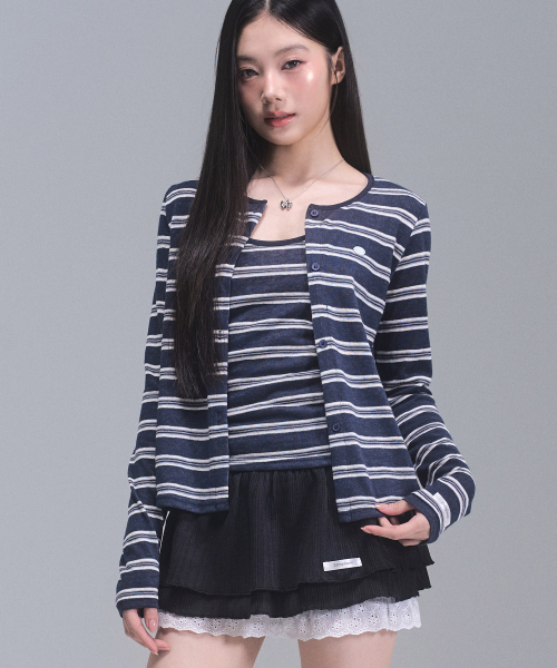 ZEROPLANET（ゼロプラネット）の「キャリーストライプカーディガンセット[NAVY]（カーディガン/ボレロ・レディース・ネイビー・FREE）」の2枚目の写真