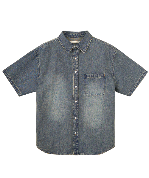 EXCONTAINER(エックスコンテナ)の「デミジウォッシュドデニムハーフシャツ (FADE BLUE)(シャツ/ブラウス・メンズ・その他・MEDIUM/LARGE/X-LARGE)」の2枚目の写真