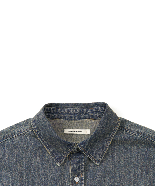 EXCONTAINER(エックスコンテナ)の「デミジウォッシュドデニムハーフシャツ (FADE BLUE)(シャツ/ブラウス・メンズ・その他・MEDIUM/LARGE/X-LARGE)」の4枚目の写真