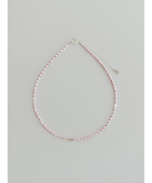 925silver Mirror Powder Beads Necklace - Pink