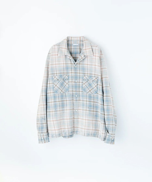 Name.(ネーム)の「COTTON FLANNEL PLAID OPEN COLLAR SHIRT : DISTRESSED/オープンカラーシャツ/チェックシャツ/Name.(シャツ/ブラウス・メンズ・サックスブルー/レッド・1/2)」の1枚目の写真