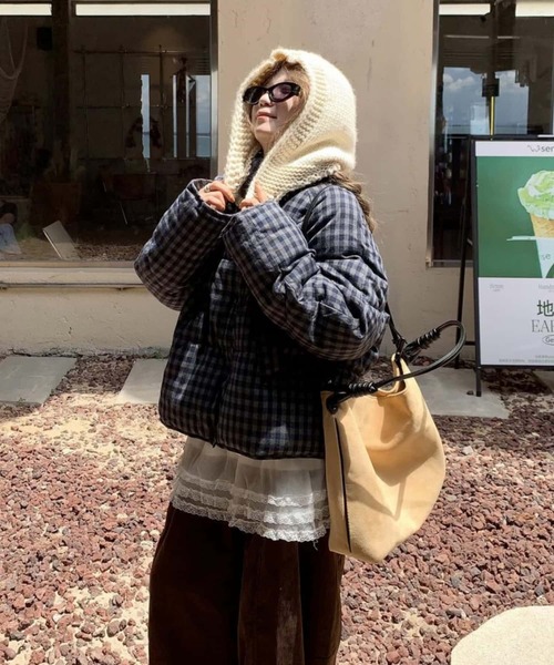 セール】ギンガムチェック 中綿ブルゾン/ジャケットコート（ダウン