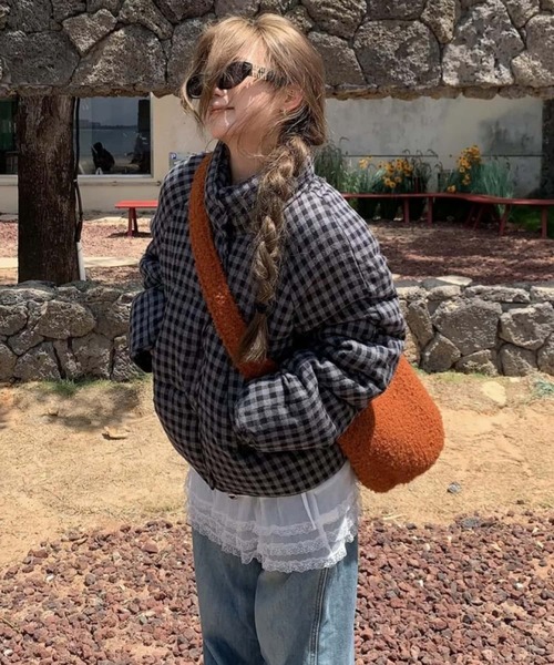 セール】ギンガムチェック 中綿ブルゾン/ジャケットコート（ダウン