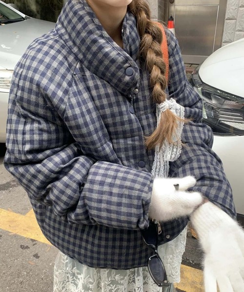 セール】ギンガムチェック 中綿ブルゾン/ジャケットコート（ダウン