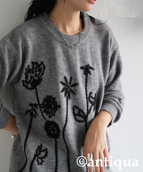 セール】花柄 刺繍ニット（ニット/セーター）｜antiqua（アンティカ