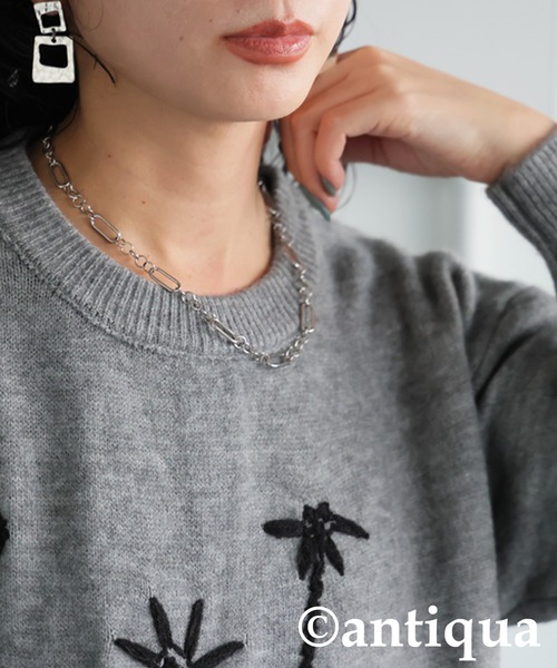 antiqua(アンティカ)の「花柄 刺繍ニット(ニット/セーター・レディース・グレー/ブラック・ONESIZE)」の12枚目の写真