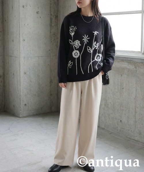 antiqua(アンティカ)の「花柄 刺繍ニット(ニット/セーター・レディース・グレー/ブラック・ONESIZE)」の15枚目の写真