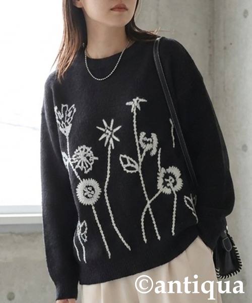 antiqua(アンティカ)の「花柄 刺繍ニット(ニット/セーター・レディース・グレー/ブラック・ONESIZE)」の17枚目の写真