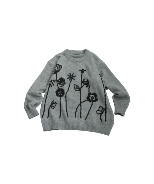 antiqua(アンティカ)の「花柄 刺繍ニット(ニット/セーター・レディース・グレー/ブラック・ONESIZE)」の4枚目の写真