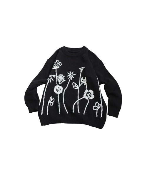 antiqua(アンティカ)の「花柄 刺繍ニット(ニット/セーター・レディース・グレー/ブラック・ONESIZE)」の3枚目の写真