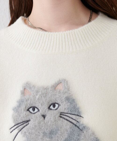 natural couture（ナチュラルクチュール）の「もしゃねこニットプルオーバー（ニット/セーター・レディース・サックスブルー/チャコールグレー/オフホワイト・FREE）」の11枚目の写真