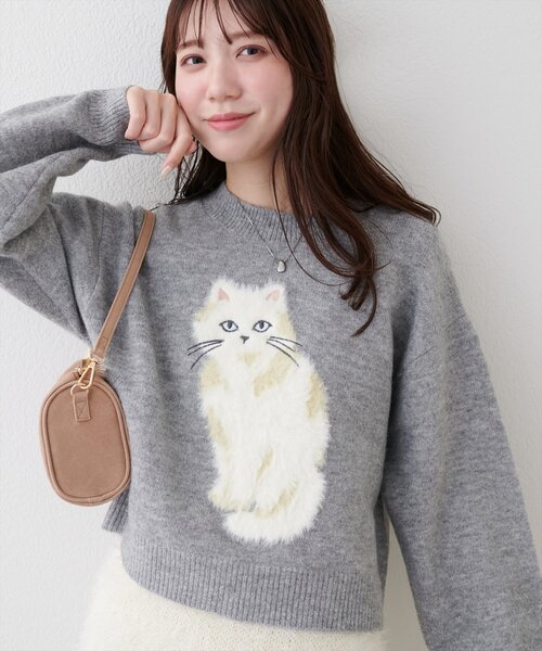 natural couture（ナチュラルクチュール）の「もしゃねこニットプルオーバー（ニット/セーター・レディース・サックスブルー/チャコールグレー/オフホワイト・FREE）」の17枚目の写真