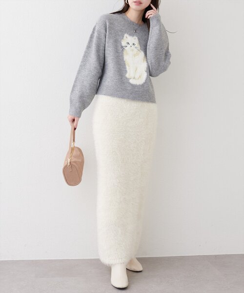 natural couture（ナチュラルクチュール）の「もしゃねこニットプルオーバー（ニット/セーター・レディース・サックスブルー/チャコールグレー/オフホワイト・FREE）」の19枚目の写真