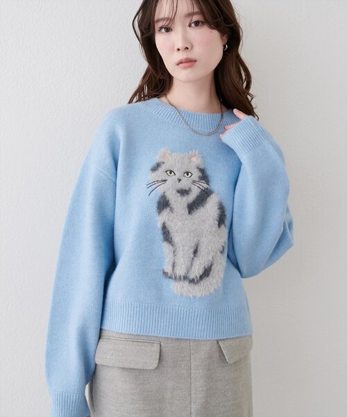natural couture（ナチュラルクチュール）の「もしゃねこニットプルオーバー（ニット/セーター・レディース・サックスブルー/チャコールグレー/オフホワイト・FREE）」の22枚目の写真