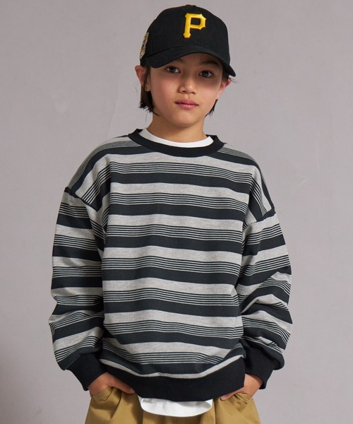PAIRMANON STREET（ペアマノンストリート）の「裏毛 マルチボーダー スウェット トレーナー【PAIRMANON STREET】（スウェット・キッズ・レッド/グリーン/グレー/ブルー・100/110/120/130/140/150/160/90）」の2枚目の写真