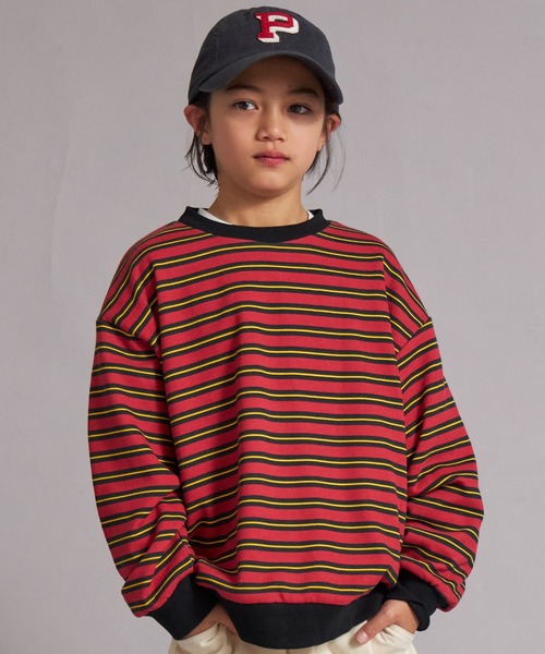 PAIRMANON STREET（ペアマノンストリート）の「裏毛 マルチボーダー スウェット トレーナー【PAIRMANON STREET】（スウェット・キッズ・レッド/グリーン/グレー/ブルー・100/110/120/130/140/150/160/90）」の4枚目の写真
