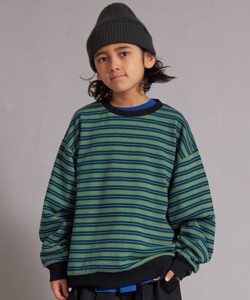 PAIRMANON STREET（ペアマノンストリート）の「裏毛 マルチボーダー スウェット トレーナー【PAIRMANON STREET】（スウェット・キッズ・レッド/グリーン/グレー/ブルー・100/110/120/130/140/150/160/90）」の3枚目の写真