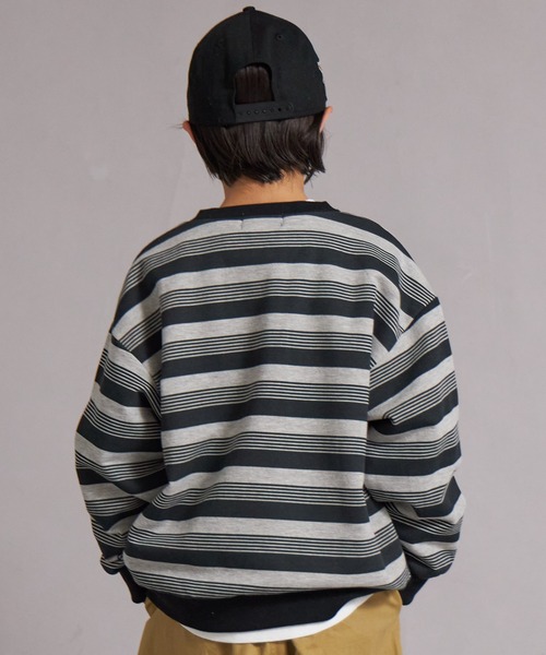 PAIRMANON STREET（ペアマノンストリート）の「裏毛 マルチボーダー スウェット トレーナー【PAIRMANON STREET】（スウェット・キッズ・レッド/グリーン/グレー/ブルー・100/110/120/130/140/150/160/90）」の14枚目の写真