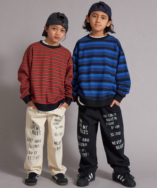 PAIRMANON STREET（ペアマノンストリート）の「裏毛 マルチボーダー スウェット トレーナー【PAIRMANON STREET】（スウェット・キッズ・レッド/グリーン/グレー/ブルー・100/110/120/130/140/150/160/90）」の22枚目の写真