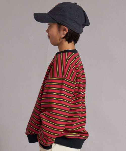 PAIRMANON STREET（ペアマノンストリート）の「裏毛 マルチボーダー スウェット トレーナー【PAIRMANON STREET】（スウェット・キッズ・レッド/グリーン/グレー/ブルー・100/110/120/130/140/150/160/90）」の5枚目の写真