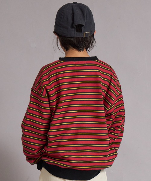 PAIRMANON STREET（ペアマノンストリート）の「裏毛 マルチボーダー スウェット トレーナー【PAIRMANON STREET】（スウェット・キッズ・レッド/グリーン/グレー/ブルー・100/110/120/130/140/150/160/90）」の6枚目の写真