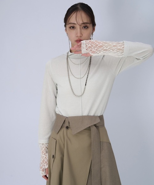 HARE(ハレ)の「ソデレースキリカエカットソー(HARE)(Tシャツ/カットソー・レディース・ブラック/ホワイト/ネイビー・FREE)」の7枚目の写真