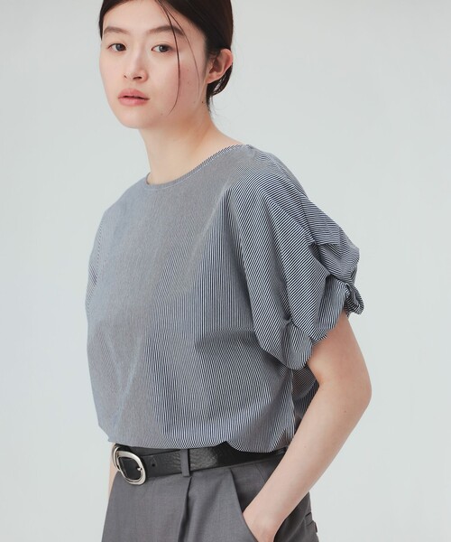 BEAMS HEART(ビームスハート)の「【洗える・二の腕カバー】ねじりスリーブ プルオーバー(Tシャツ/カットソー・レディース・イエロー系その他2/オフホワイト/その他/ブラック・FREE)」の1枚目の写真