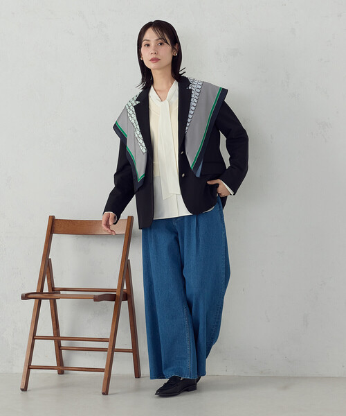 COMME CA ISM（コムサイズム）の「ブロックカラーモノグラムスカーフ（ストール/ショール・レディース・ネイビー系/ピンク系・FREE）」の7枚目の写真