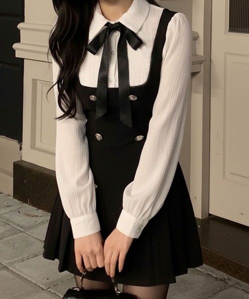 lulufa(ルルファ)の「リボン付き フェイクレイヤード ミニワンピース / 韓国 ガーリー(ワンピース・レディース・ブラック・FREE)」の3枚目の写真