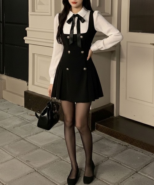 lulufa(ルルファ)の「リボン付き フェイクレイヤード ミニワンピース / 韓国 ガーリー(ワンピース・レディース・ブラック・FREE)」の13枚目の写真