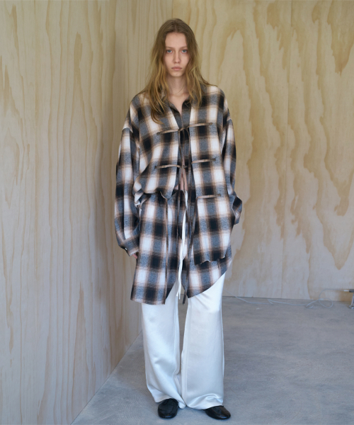 CHECK SKIRT LAYERED PANTS BEIGE